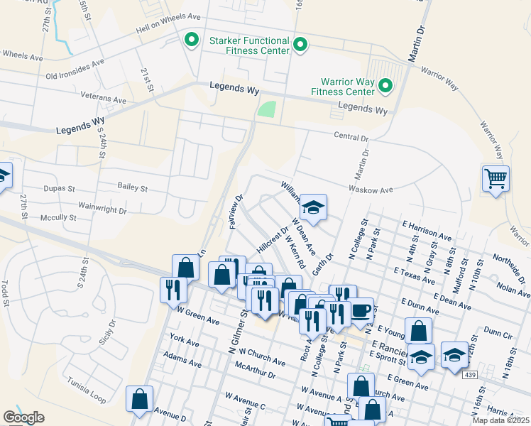map of restaurants, bars, coffee shops, grocery stores, and more near 812 West Kern Road in Killeen
