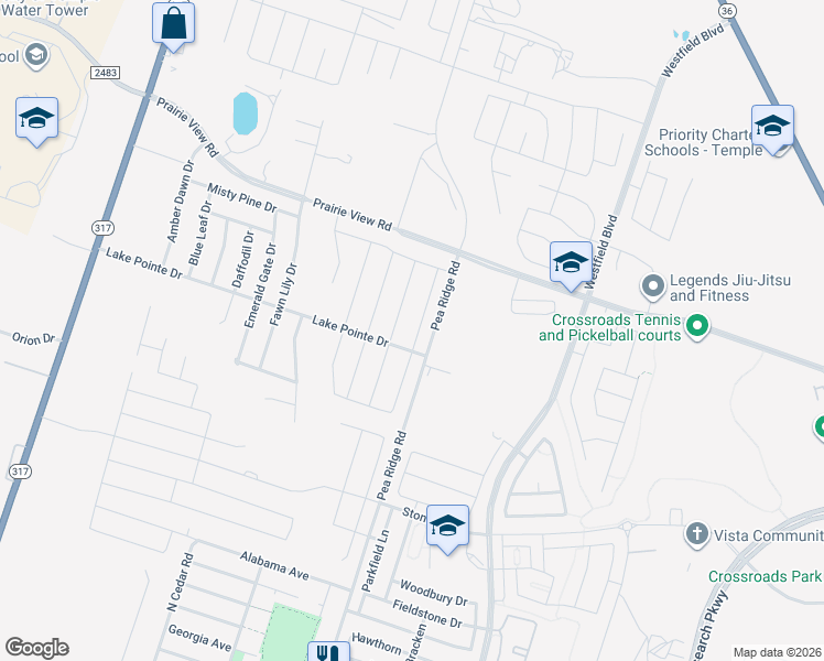 map of restaurants, bars, coffee shops, grocery stores, and more near 1203 Lilac Ledge Dr in Temple