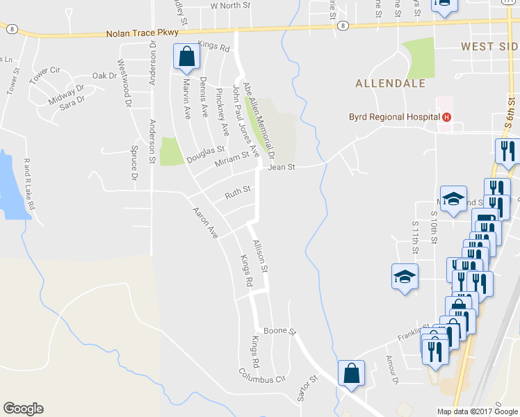 map of restaurants, bars, coffee shops, grocery stores, and more near 1503 Merchants Boulevard in Leesville