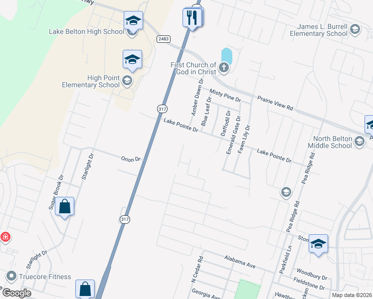 map of restaurants, bars, coffee shops, grocery stores, and more near 9303 Lake Pointe Drive in Temple