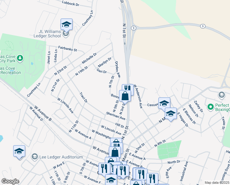 map of restaurants, bars, coffee shops, grocery stores, and more near 906 North 7th Street in Copperas Cove