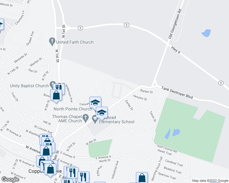 map of restaurants, bars, coffee shops, grocery stores, and more near 1611 North Main Street in Copperas Cove