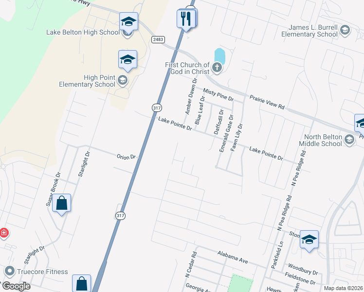 map of restaurants, bars, coffee shops, grocery stores, and more near 9303 Lake Pointe Drive in Temple