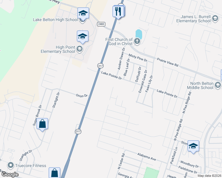 map of restaurants, bars, coffee shops, grocery stores, and more near 9303 Lake Pointe Drive in Temple