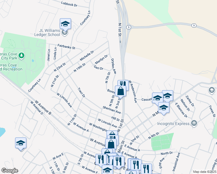 map of restaurants, bars, coffee shops, grocery stores, and more near 906 North 7th Street in Copperas Cove