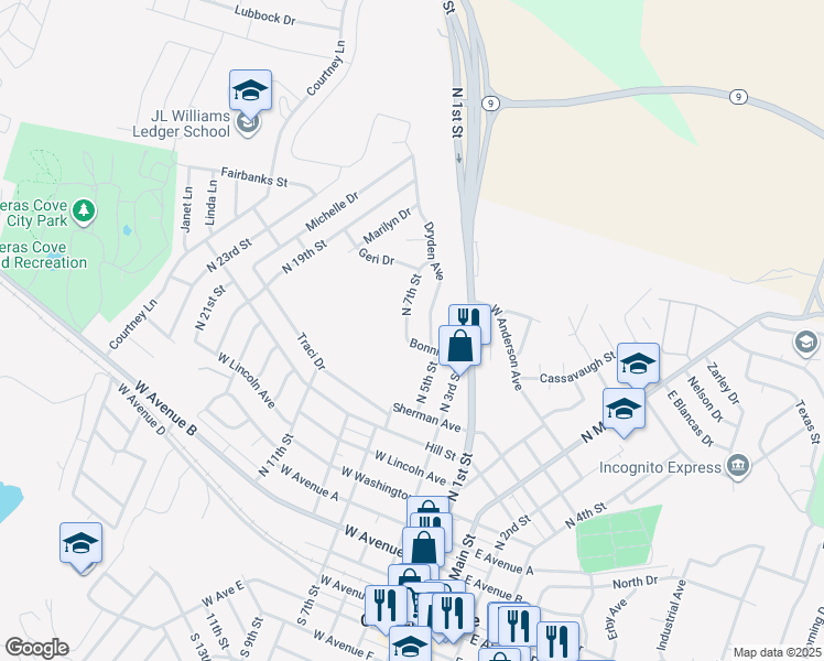 map of restaurants, bars, coffee shops, grocery stores, and more near 904 North 7th Street in Copperas Cove