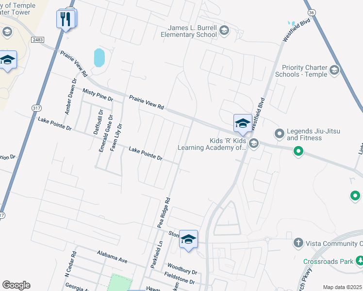 map of restaurants, bars, coffee shops, grocery stores, and more near 1306 Lilac Ledge Dr in Temple