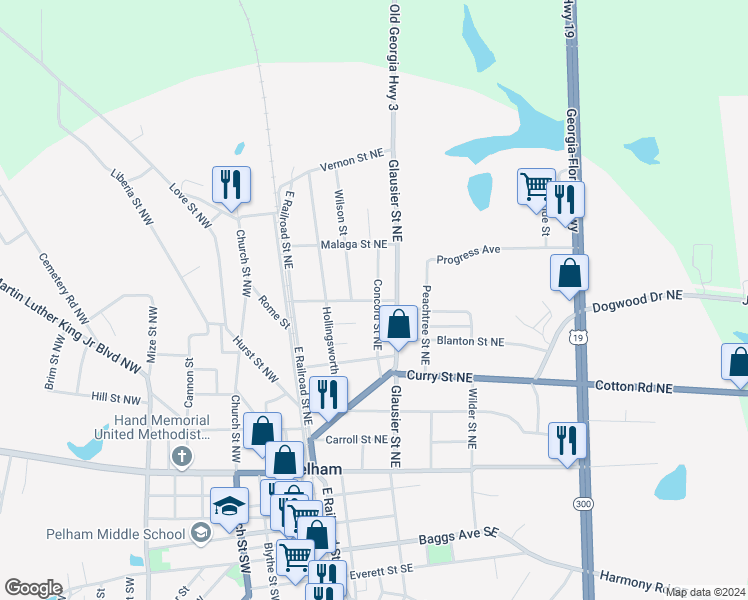 map of restaurants, bars, coffee shops, grocery stores, and more near 330 Wilson Street in Pelham