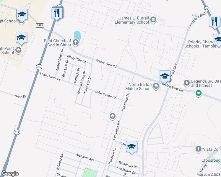 map of restaurants, bars, coffee shops, grocery stores, and more near 1231 Juneberry Park Dr in Temple