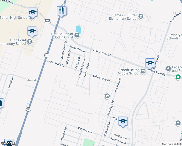 map of restaurants, bars, coffee shops, grocery stores, and more near 8606 Lake Pointe Drive in Temple