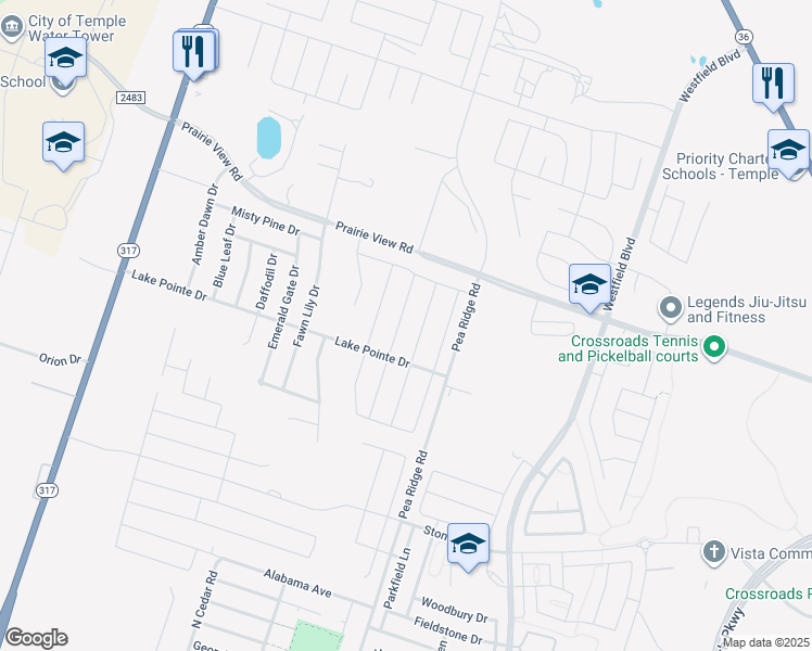 map of restaurants, bars, coffee shops, grocery stores, and more near 1231 Juneberry Park Dr in Temple