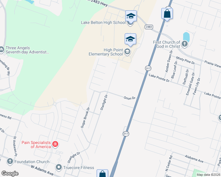 map of restaurants, bars, coffee shops, grocery stores, and more near 1209 Starlight Drive in Temple