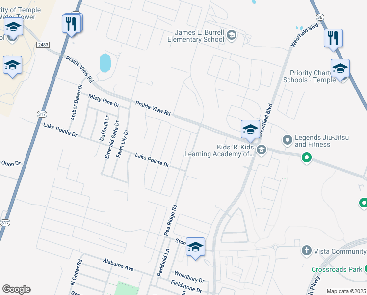 map of restaurants, bars, coffee shops, grocery stores, and more near 1306 Lilac Ledge Dr in Temple