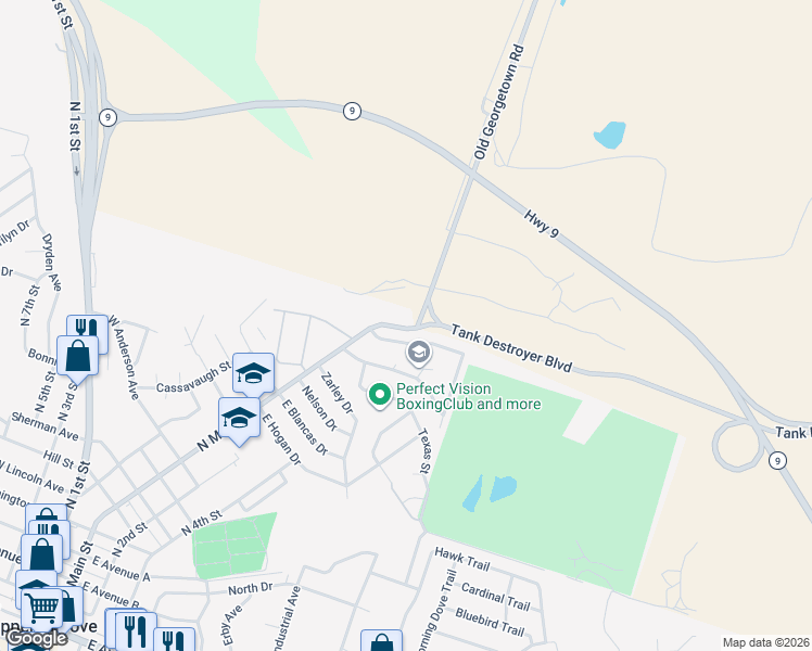 map of restaurants, bars, coffee shops, grocery stores, and more near 1801 North Main Street in Copperas Cove