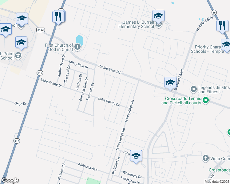 map of restaurants, bars, coffee shops, grocery stores, and more near 1231 Juneberry Park Dr in Temple