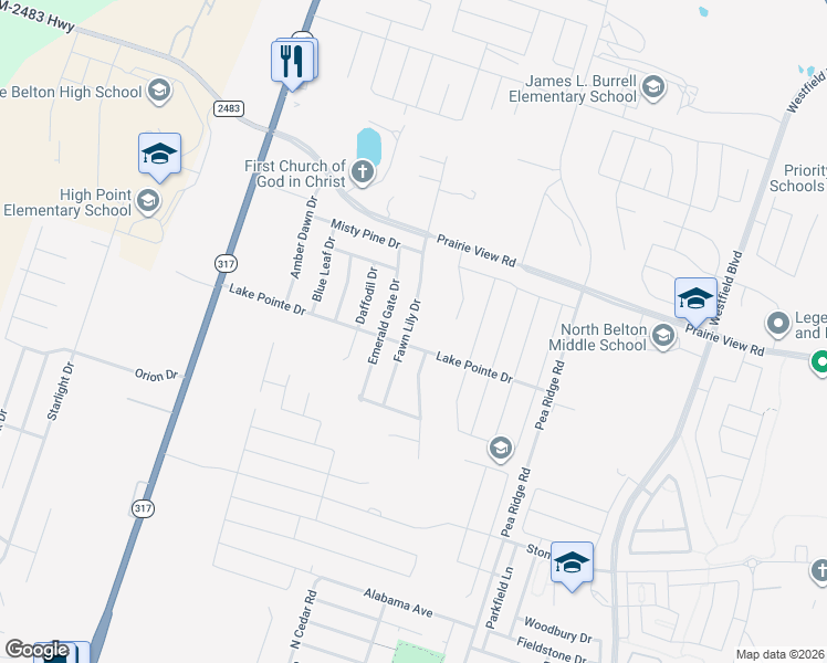 map of restaurants, bars, coffee shops, grocery stores, and more near 8606 Lake Pointe Drive in Temple