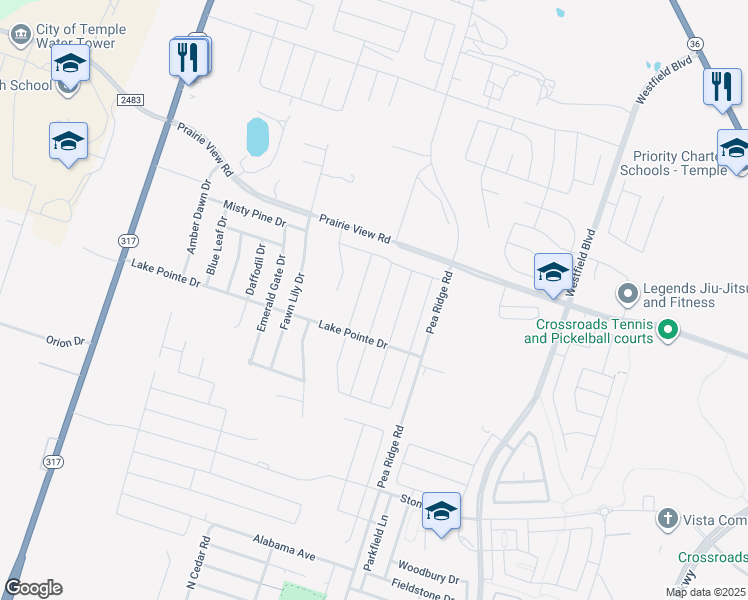 map of restaurants, bars, coffee shops, grocery stores, and more near 1231 Juneberry Park Dr in Temple