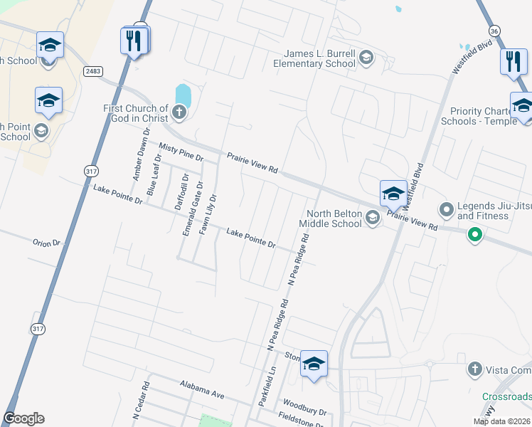 map of restaurants, bars, coffee shops, grocery stores, and more near 1231 Juneberry Park Dr in Temple