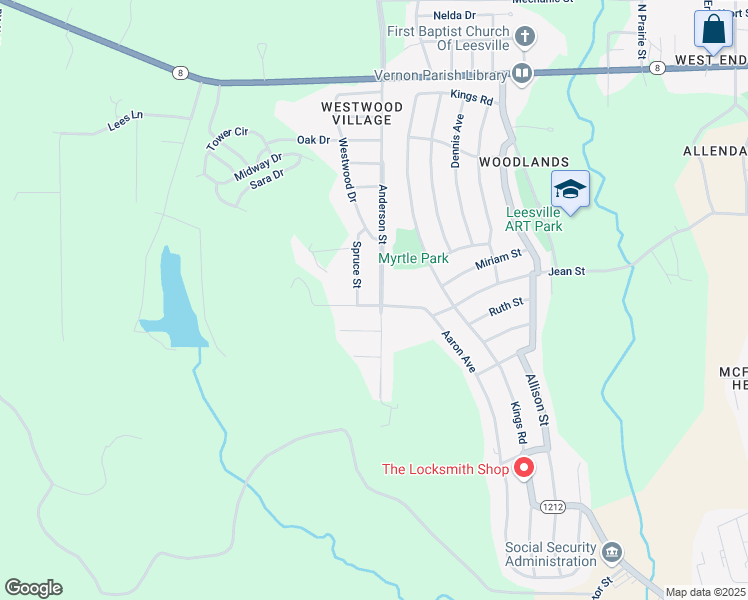 map of restaurants, bars, coffee shops, grocery stores, and more near 1005 Aaron Avenue in Leesville