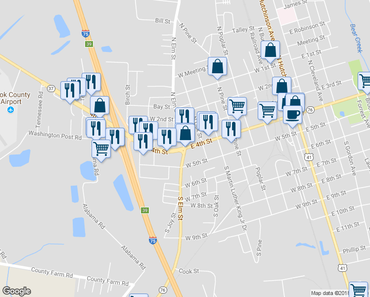 map of restaurants, bars, coffee shops, grocery stores, and more near 401 West 4th Street in Adel