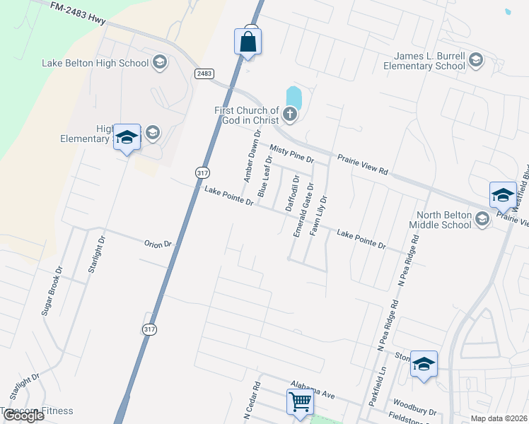 map of restaurants, bars, coffee shops, grocery stores, and more near 9003 Lake Pointe Drive in Temple