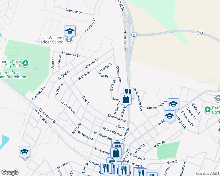 map of restaurants, bars, coffee shops, grocery stores, and more near 906 North 7th Street in Copperas Cove