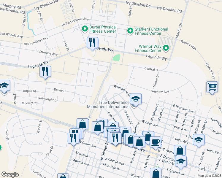 map of restaurants, bars, coffee shops, grocery stores, and more near 1608 Fairview Drive in Killeen