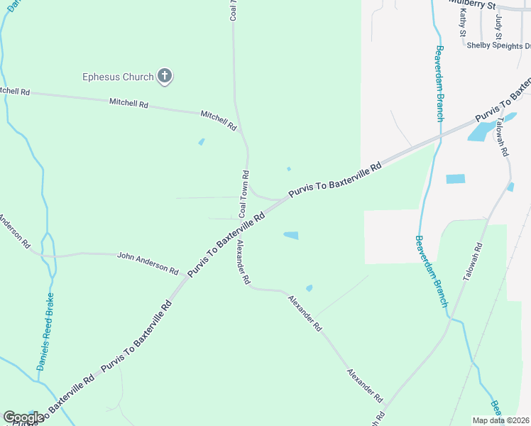 map of restaurants, bars, coffee shops, grocery stores, and more near 391 Purvis To Baxterville Road in Purvis
