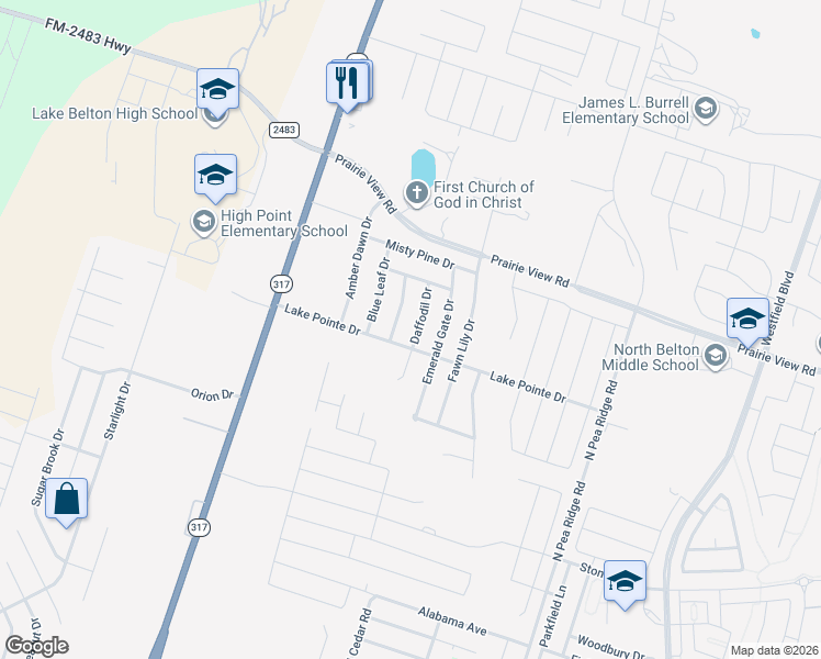 map of restaurants, bars, coffee shops, grocery stores, and more near 1227 Cozy Creek Drive in Temple