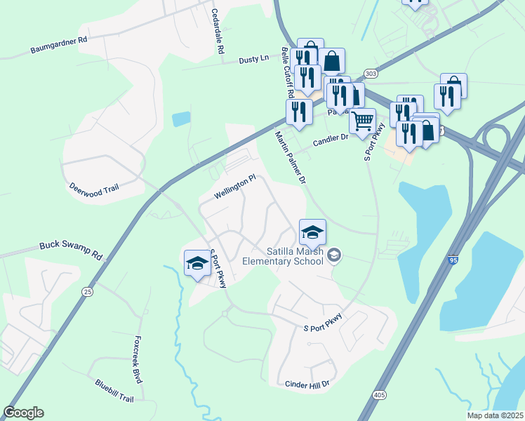 map of restaurants, bars, coffee shops, grocery stores, and more near 155 Arlington Way in Brunswick