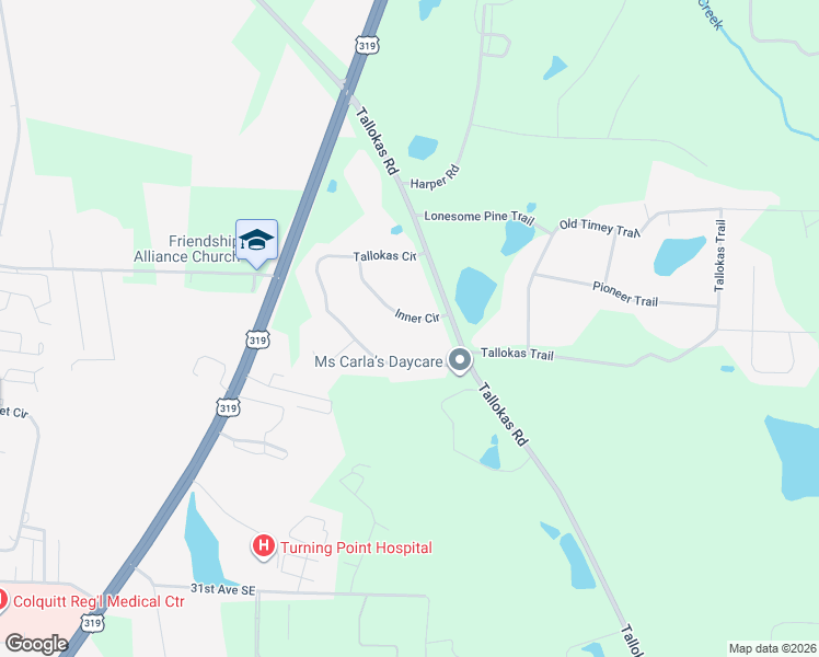 map of restaurants, bars, coffee shops, grocery stores, and more near 109 Inner Circle in Moultrie