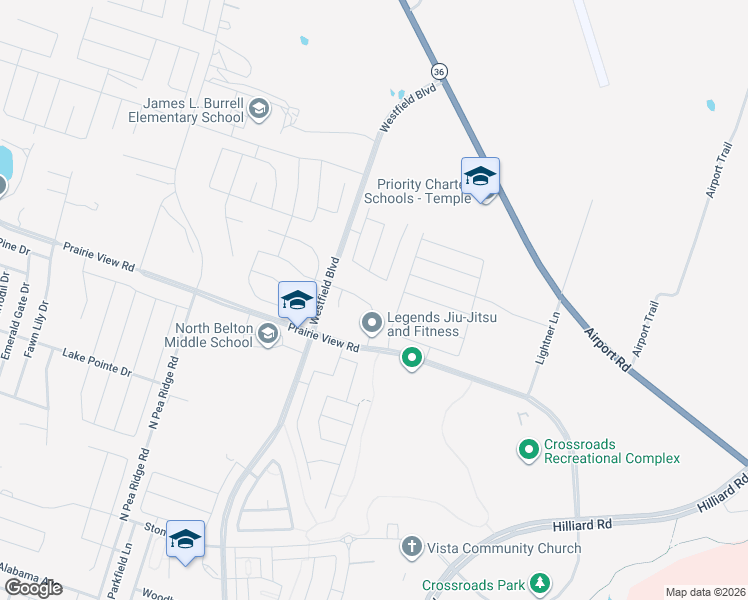 map of restaurants, bars, coffee shops, grocery stores, and more near 7526 Broadmoor Cove in Temple
