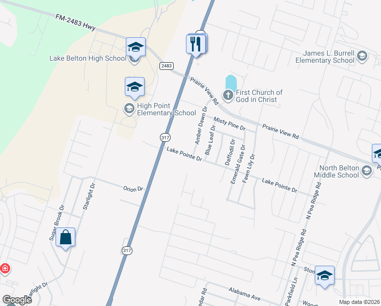 map of restaurants, bars, coffee shops, grocery stores, and more near 1202 Amber Dawn Drive in Temple