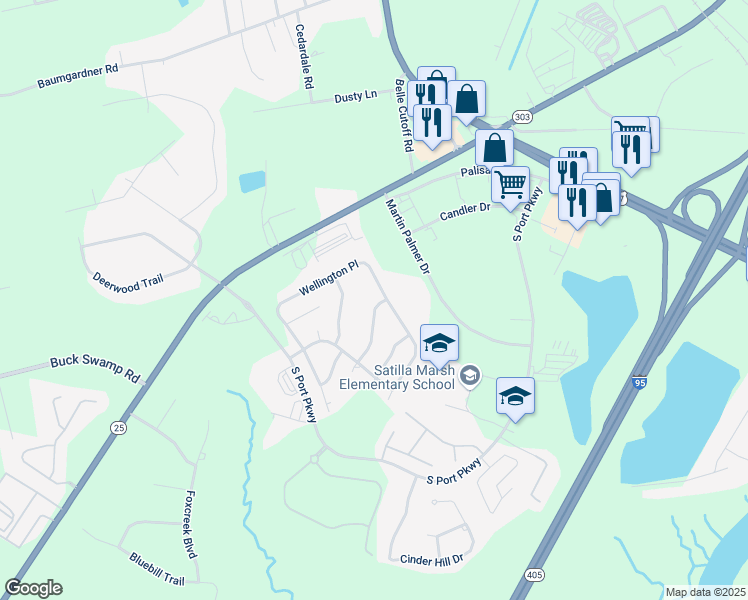 map of restaurants, bars, coffee shops, grocery stores, and more near 155 Arlington Way in Brunswick