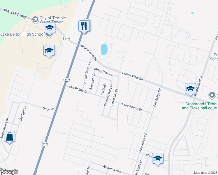 map of restaurants, bars, coffee shops, grocery stores, and more near 1304 Emerald Gate Drive in Temple