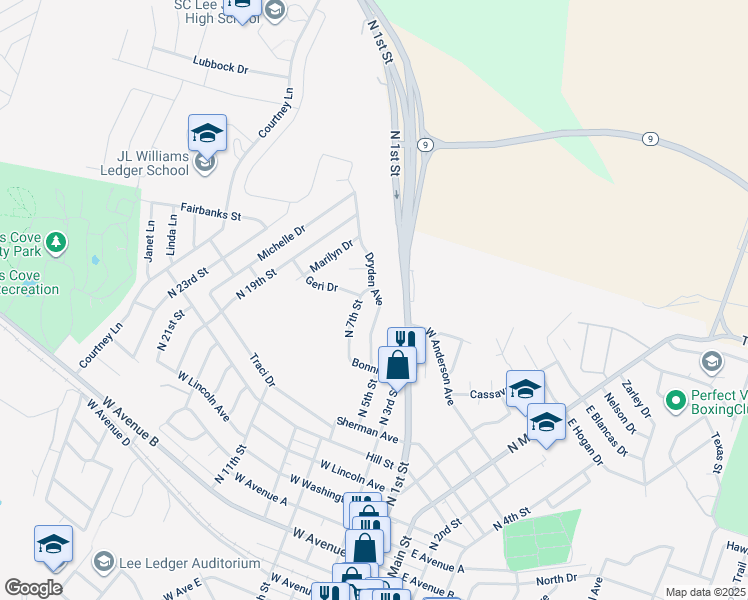 map of restaurants, bars, coffee shops, grocery stores, and more near 926 Dryden Avenue in Copperas Cove