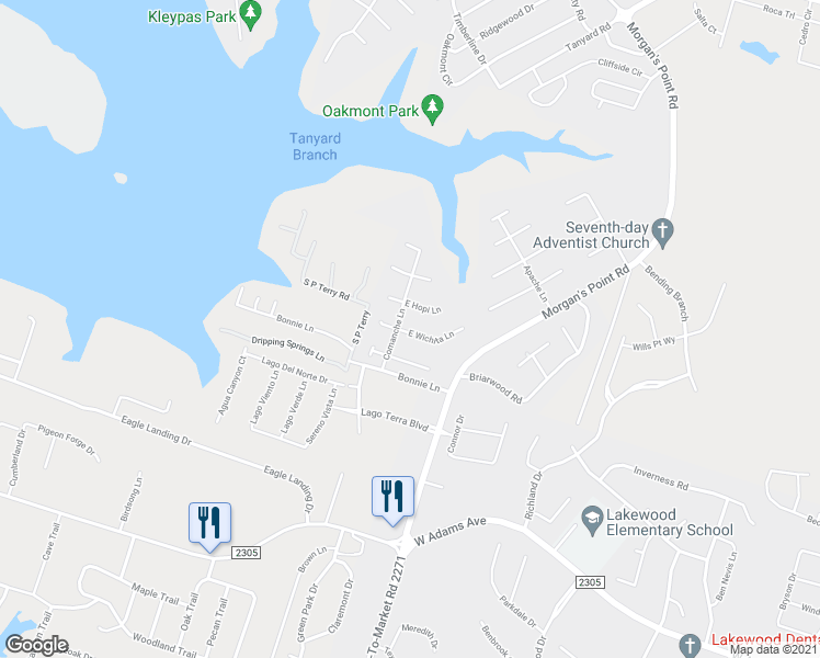 map of restaurants, bars, coffee shops, grocery stores, and more near 6 East Wichita Lane in Belton
