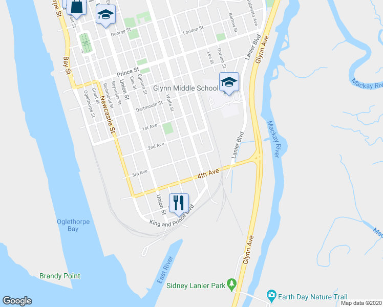 map of restaurants, bars, coffee shops, grocery stores, and more near 1209 3rd Avenue in Brunswick