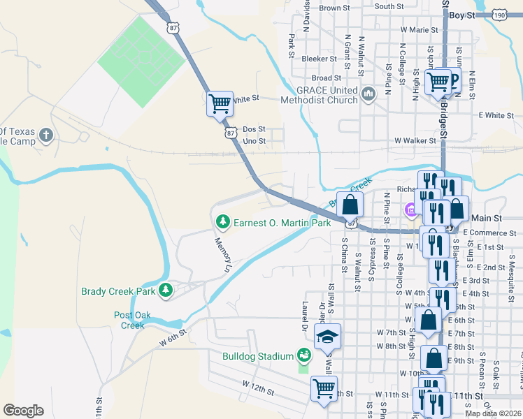map of restaurants, bars, coffee shops, grocery stores, and more near 407 Bills Drive in Brady
