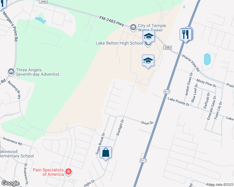 map of restaurants, bars, coffee shops, grocery stores, and more near 10021 Fantail Lane in Temple