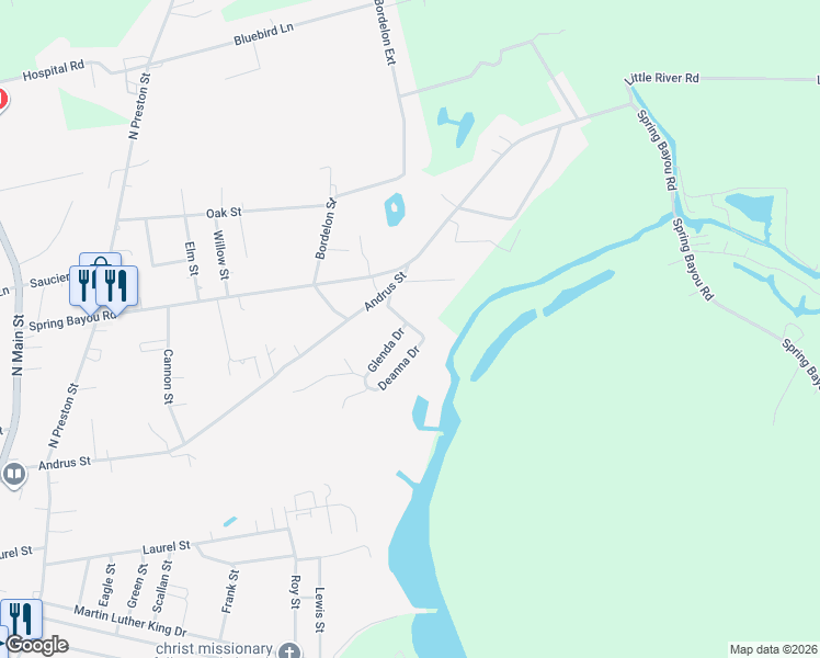 map of restaurants, bars, coffee shops, grocery stores, and more near 820 Deanna Drive in Marksville
