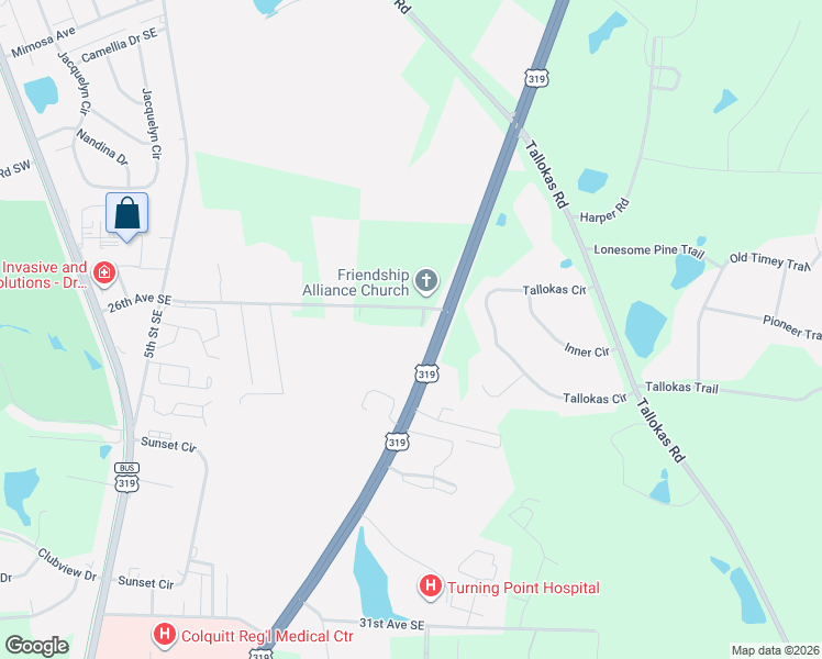 map of restaurants, bars, coffee shops, grocery stores, and more near 654-674 26th Avenue Southeast in Moultrie