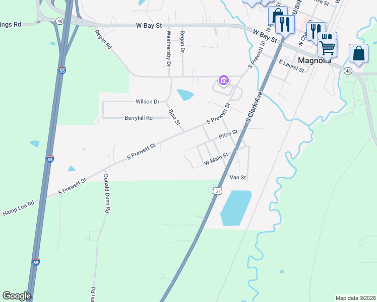map of restaurants, bars, coffee shops, grocery stores, and more near 450 Price Street in Magnolia