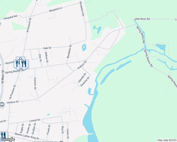 map of restaurants, bars, coffee shops, grocery stores, and more near 820 Deanna Drive in Marksville