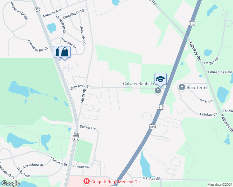 map of restaurants, bars, coffee shops, grocery stores, and more near 2601 7th Street Southeast in Moultrie