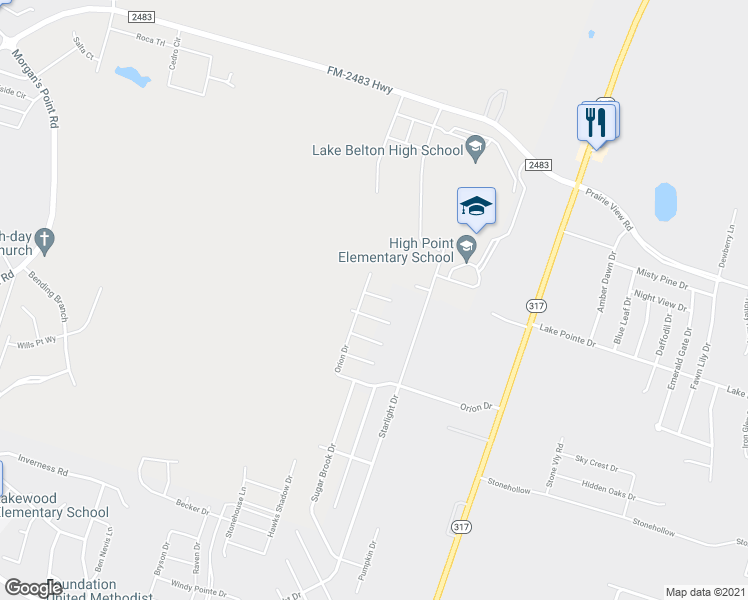 map of restaurants, bars, coffee shops, grocery stores, and more near 10021 Fantail Lane in Temple
