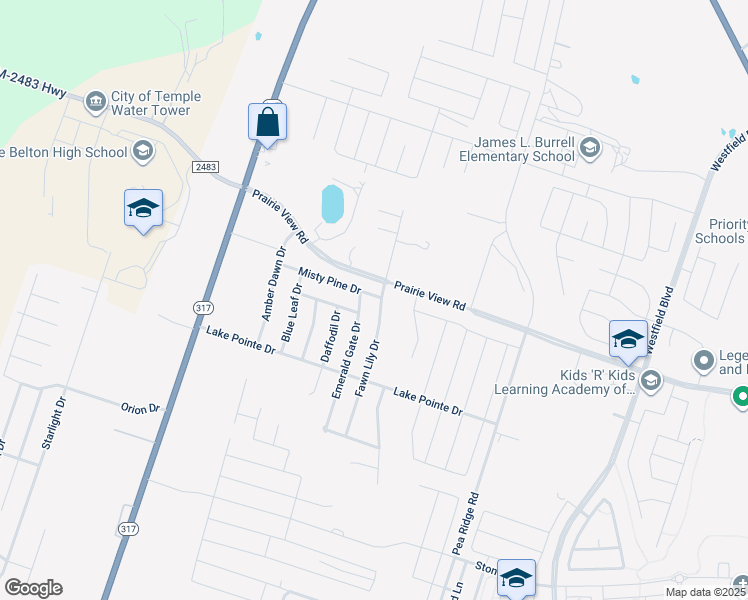 map of restaurants, bars, coffee shops, grocery stores, and more near 1427 Fawn Lily Drive in Temple