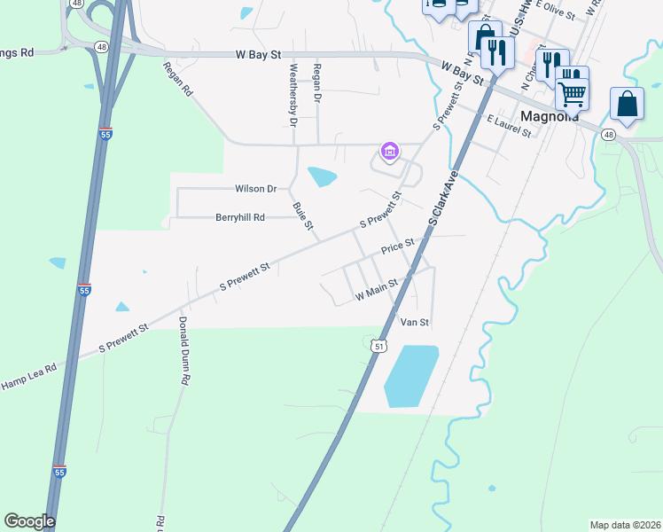 map of restaurants, bars, coffee shops, grocery stores, and more near 450 Price Street in Magnolia
