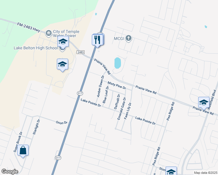 map of restaurants, bars, coffee shops, grocery stores, and more near 9018 Night View Drive in Temple