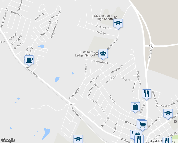 map of restaurants, bars, coffee shops, grocery stores, and more near 1405 Linda Lane in Copperas Cove